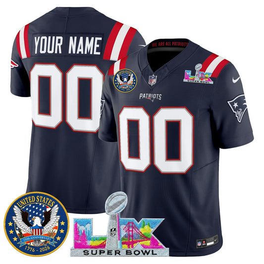 Camisa NFL New England “Super Bowl LX & United States 250th Patch” Vapor Limited Jersey