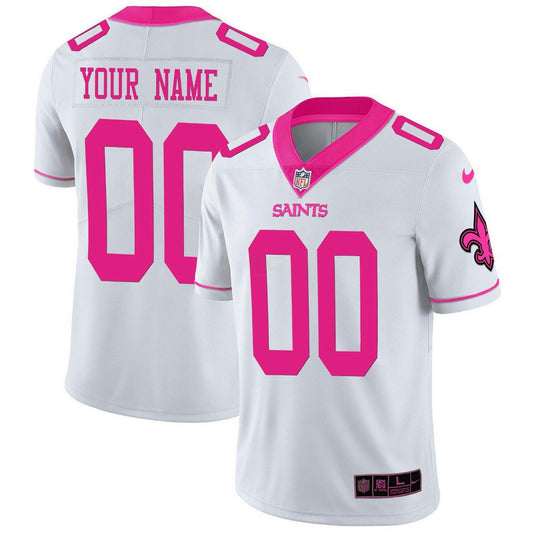 Camisa NFL New Orleans Custom Branca Rosa Jersey - Branca Rosa