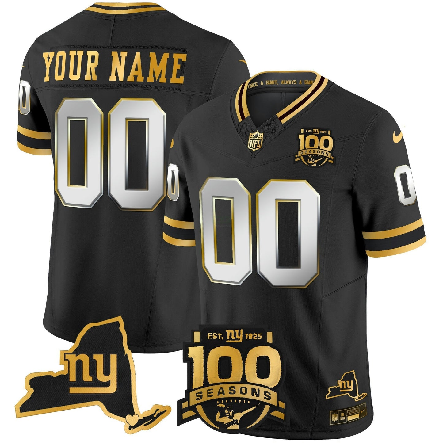 Camisa NFL New York 100th Season & State Patch Dourada Vapor Limited Jersey