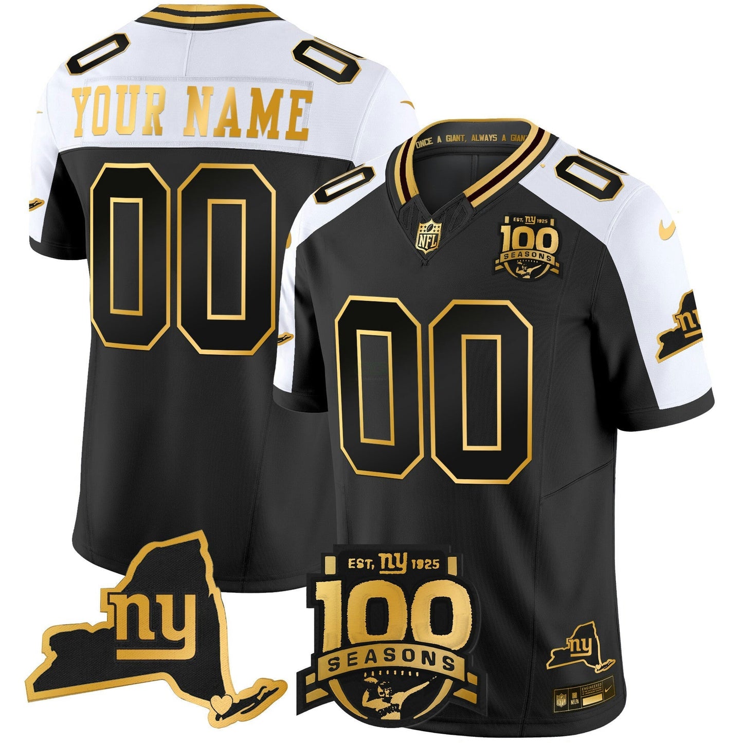 Camisa NFL New York 100th Season & State Patch Dourada Vapor Limited Jersey