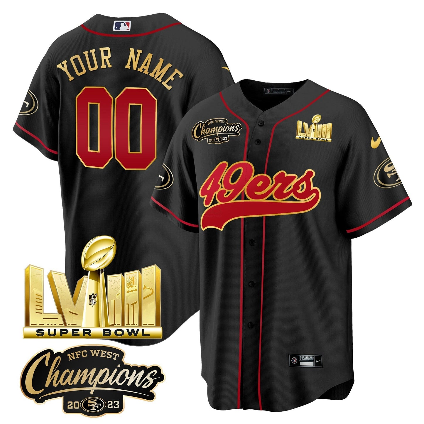 Camisa NFL NFC West Champions & Super Bowl LVIII Dourada Patch Jersey
