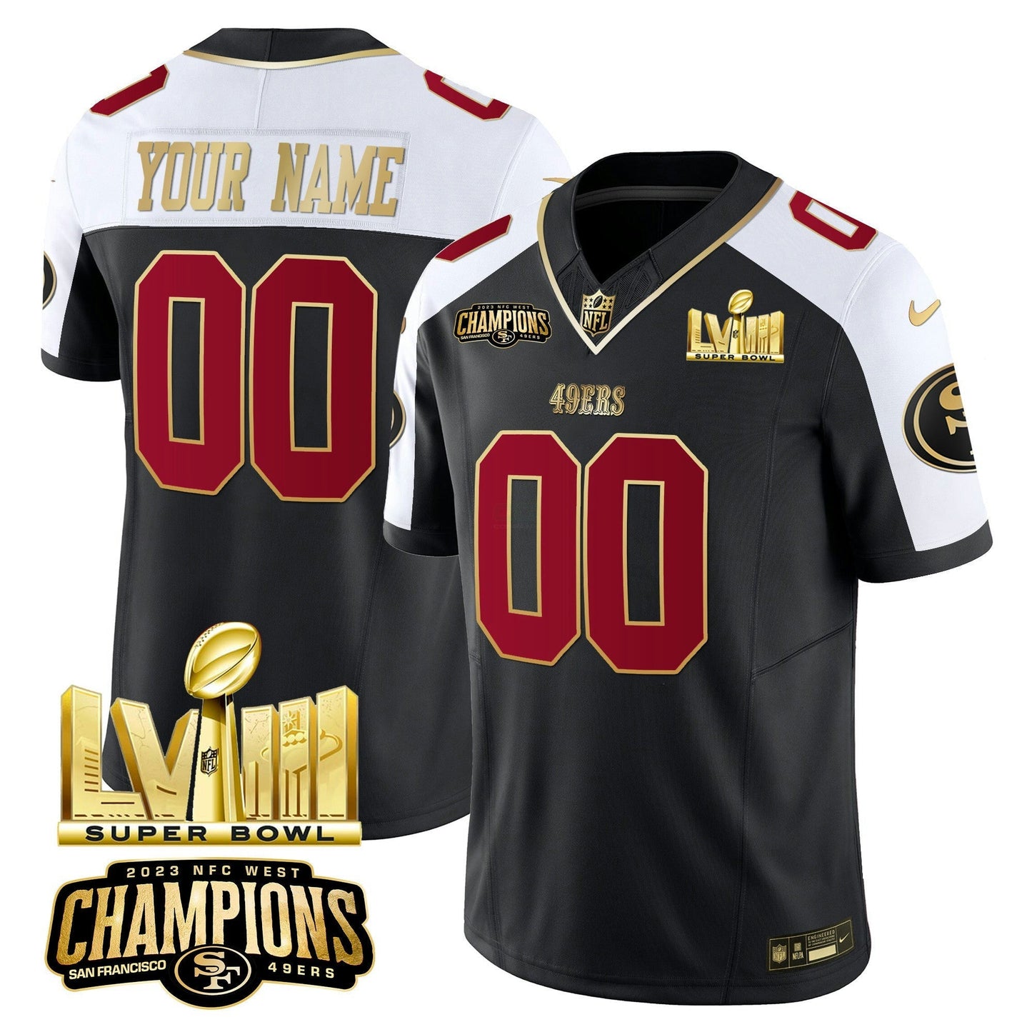 Camisa NFL NFC West Champions & Super Bowl LVIII Dourada Patch Vapor Jersey