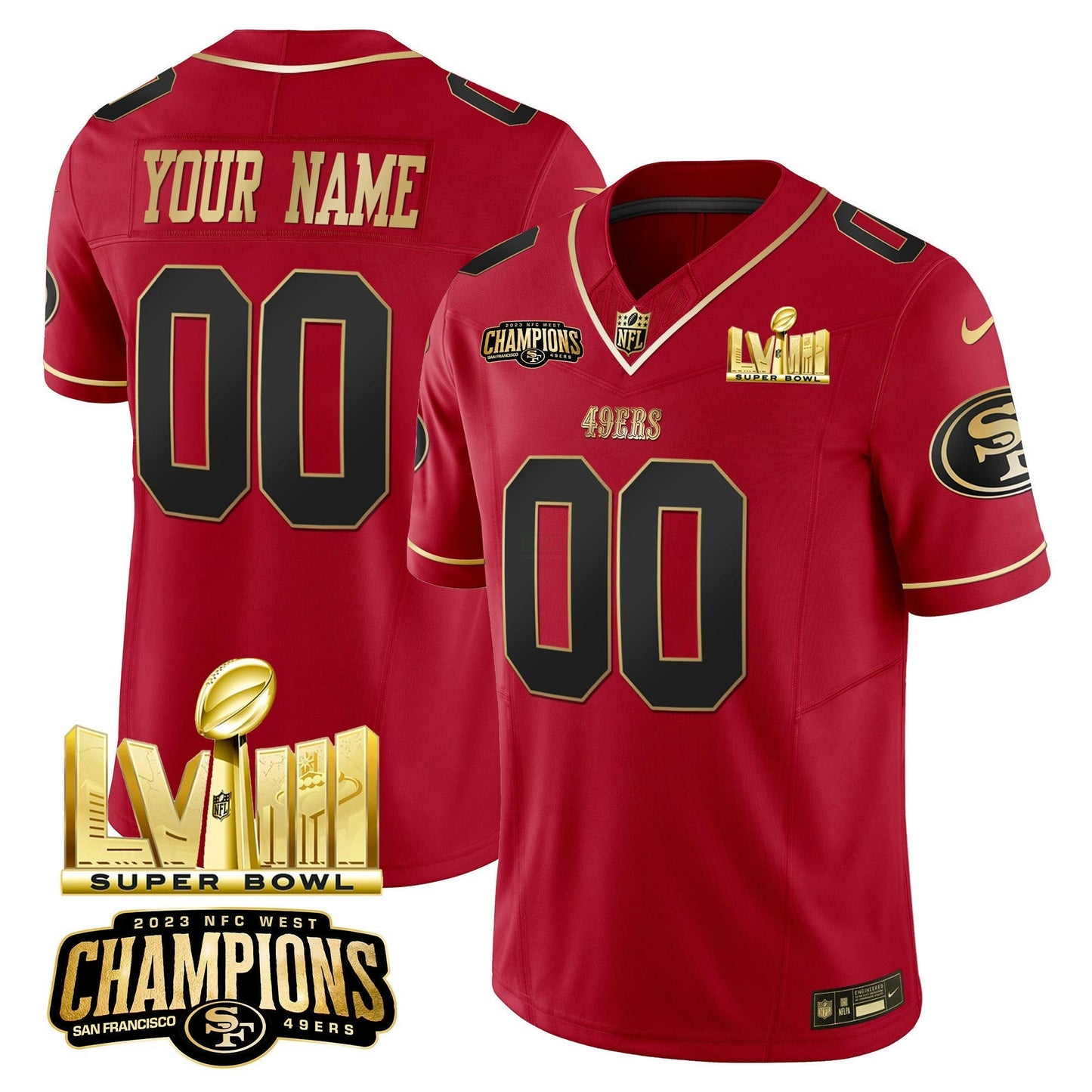 Camisa NFL NFC West Champions & Super Bowl LVIII Dourada Patch Vapor Jersey