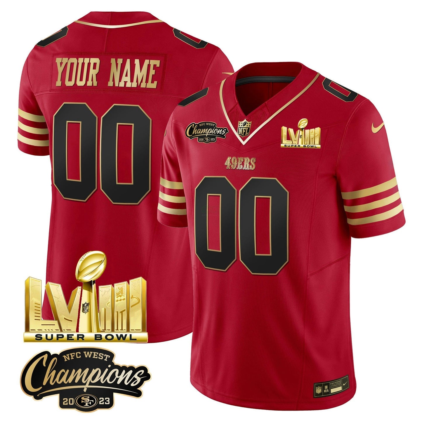 Camisa NFL NFC West Champions & Super Bowl LVIII Dourada Patch Vapor Jersey V2