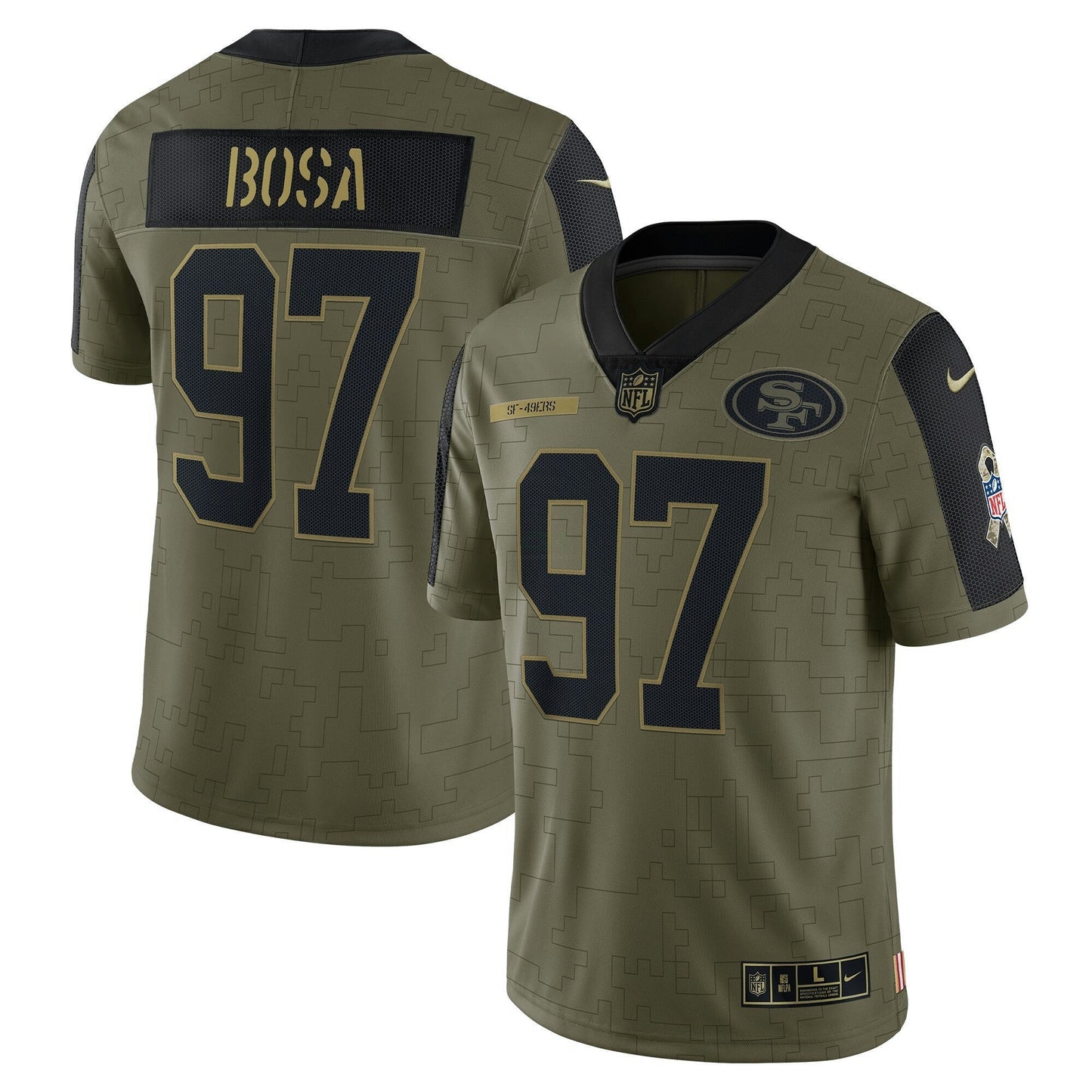 Camisa NFL Nick Bosa San Francisco 2021 Salute To Service Olive Jersey - Nick Bosa