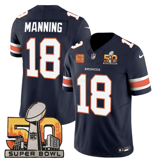 Camisa NFL Peyton Manning Denver Super Bowl 50 Patch Vapor Jersey