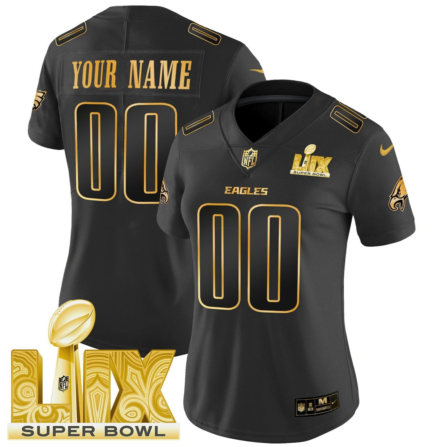 Camisa NFL Philadelphia Super Bowl LIX Patch Dourada Vapor Limited Jersey