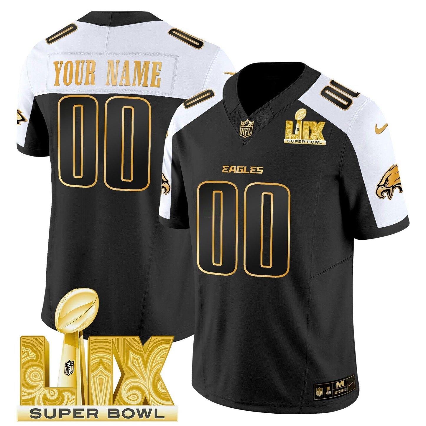 Camisa NFL Philadelphia Super Bowl LIX Patch Dourada Vapor Limited Jersey