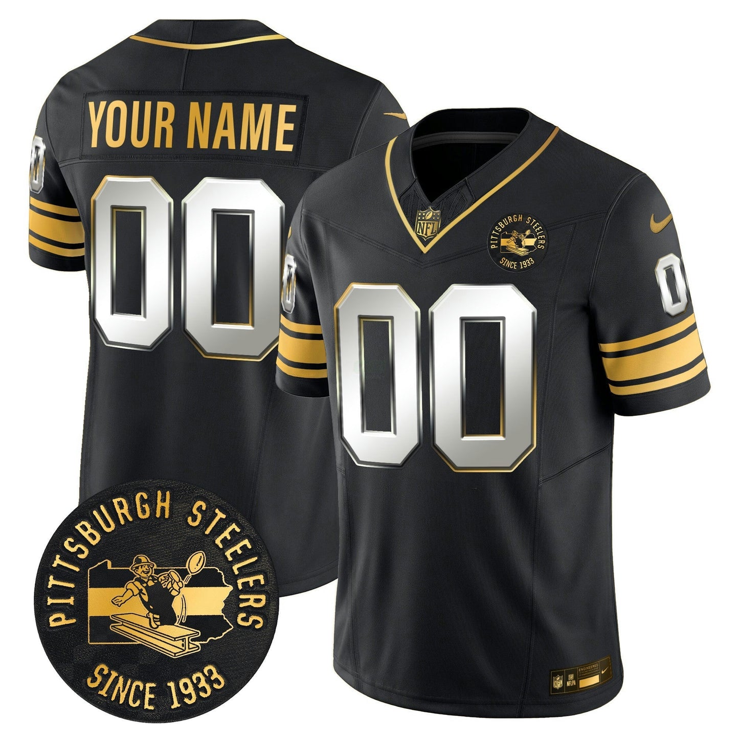Camisa NFL Pittsburgh Throwback 1933 Patch Dourada Vapor Limited Jersey