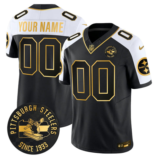 Camisa NFL Pittsburgh Throwback 1933 Patch Dourada Vapor Limited Jersey