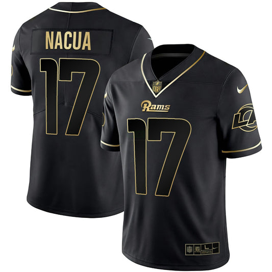 Camisa NFL Puka Nacua Los Angeles Preta Dourada Jersey - Puka Nacua