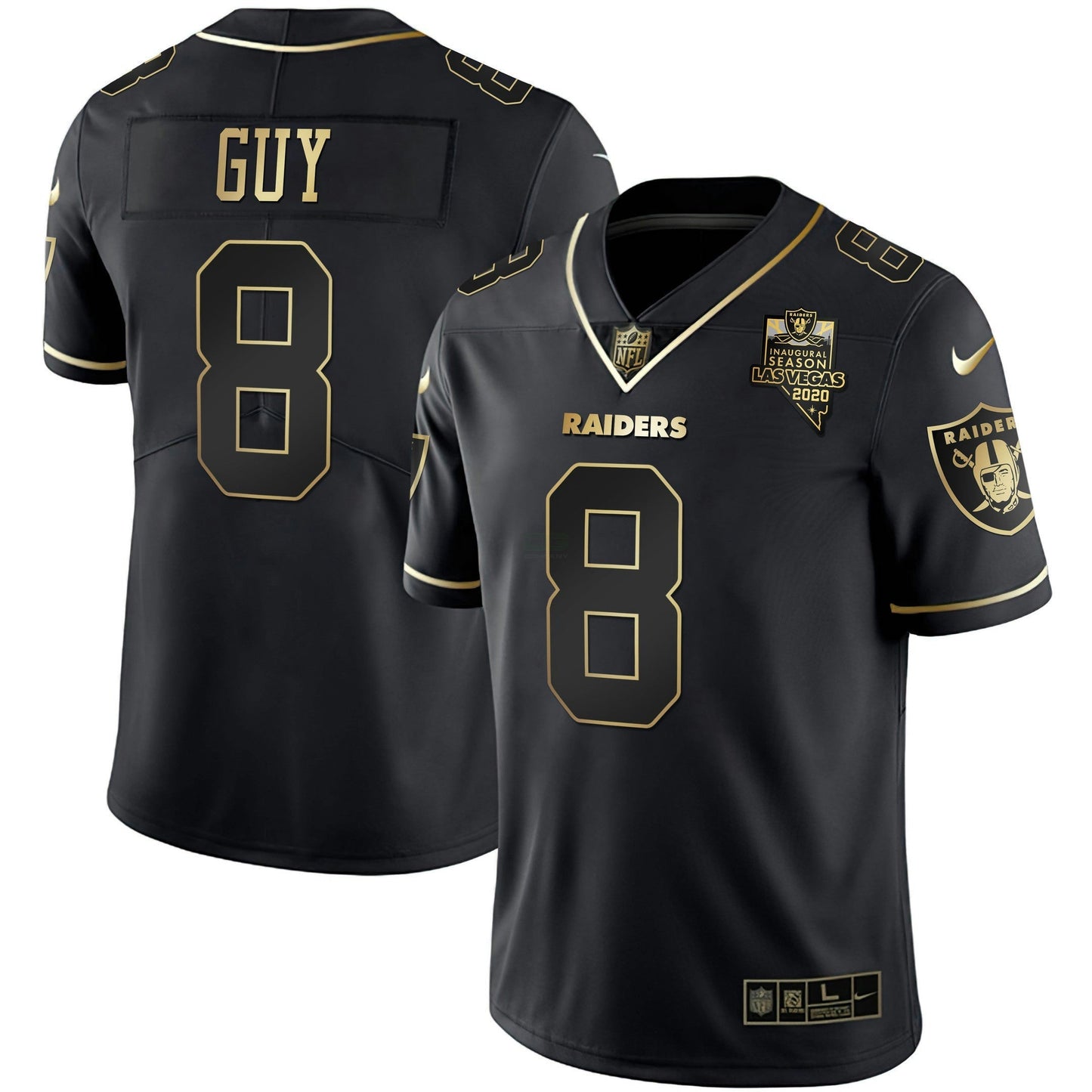 Camisa NFL Ray Guy Inaugural Season Patch Branca Dourada & Preta Dourada