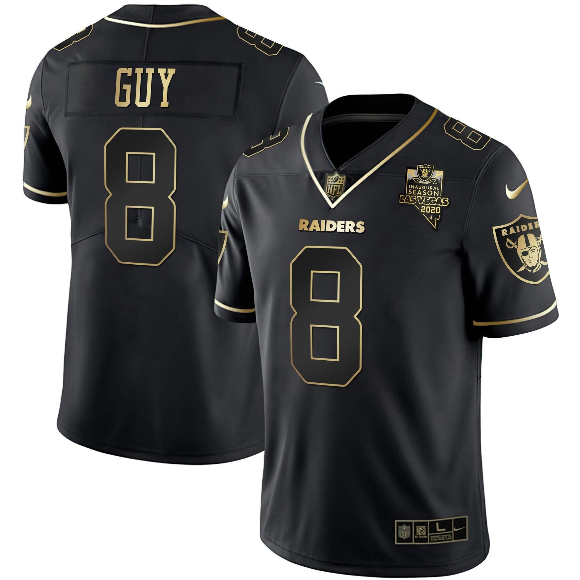 Camisa NFL Ray Guy Inaugural Season Patch Branca Dourada & Preta Dourada
