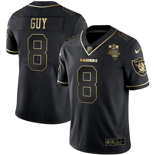 Camisa NFL Ray Guy Inaugural Season Patch Branca Dourada & Preta Dourada