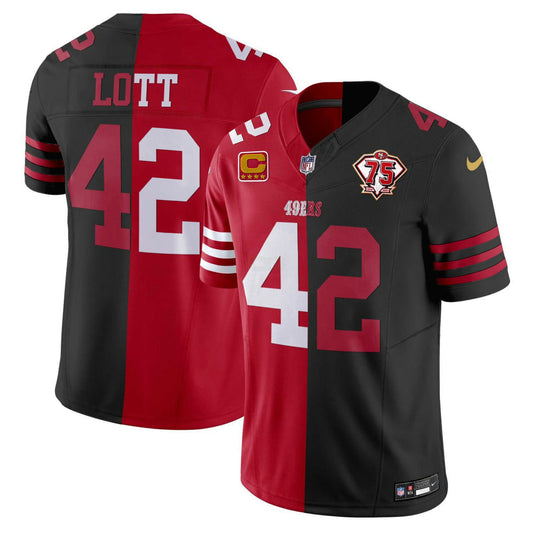 Camisa NFL Ronnie Lott San Francisco Split Vermelha Preta Jersey - Ronnie Lott