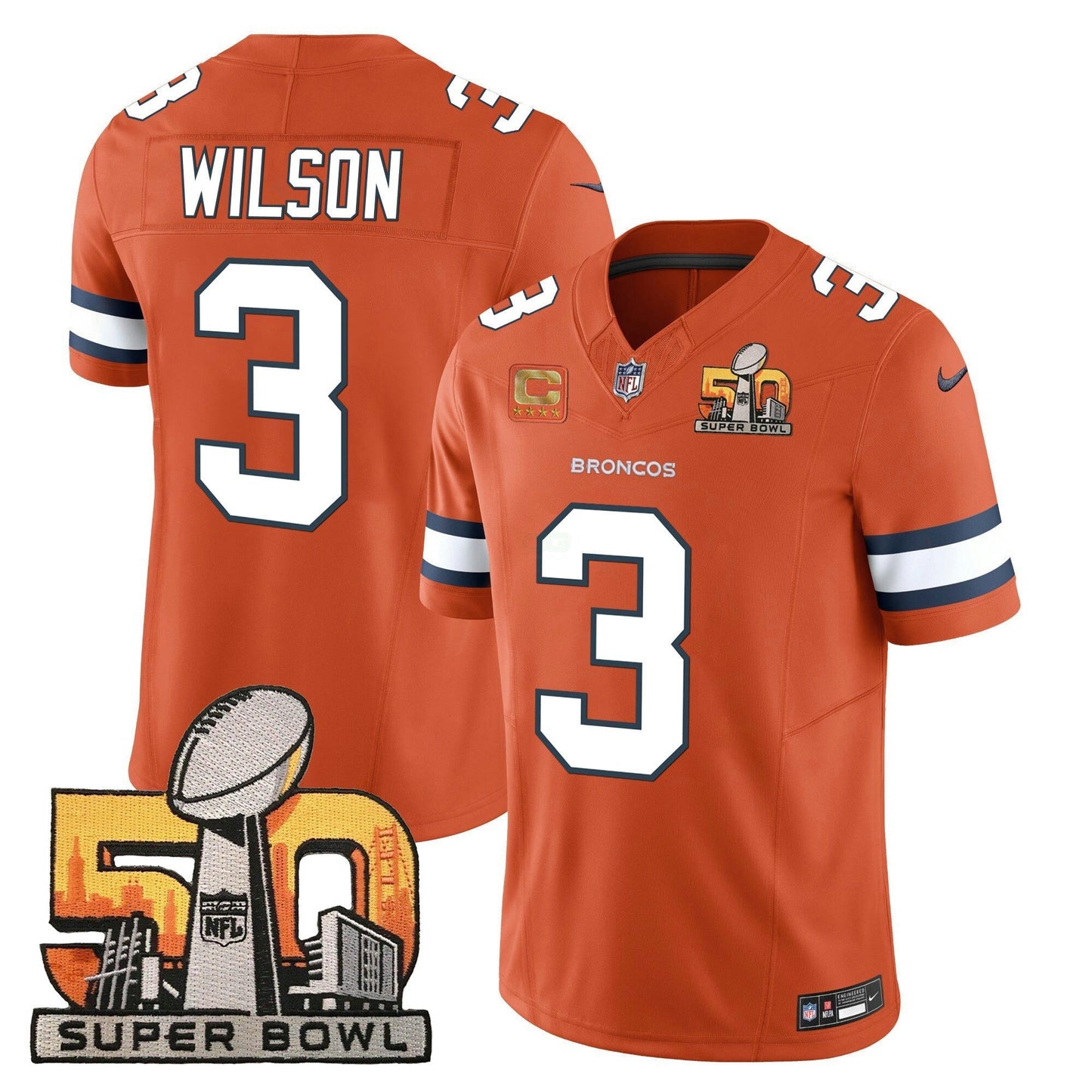 Camisa NFL Russell Wilson Denver Super Bowl 50 Patch Vapor Jersey