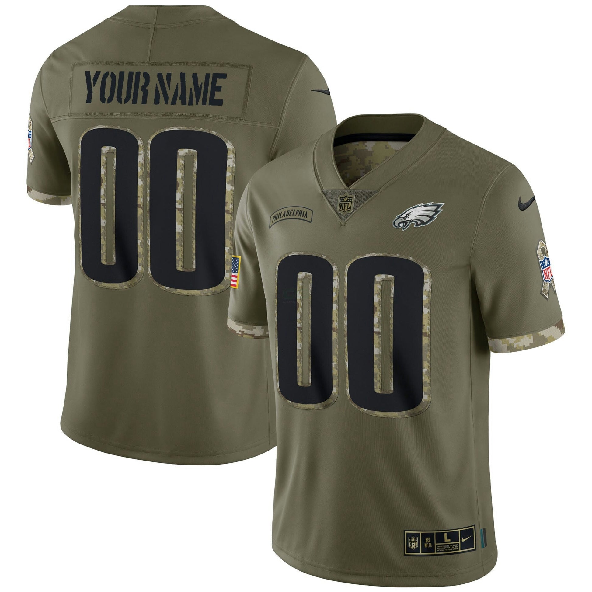 Camisa NFL Philadelphia Eagles Salute To Service Custom Name and Number - Salute To Service