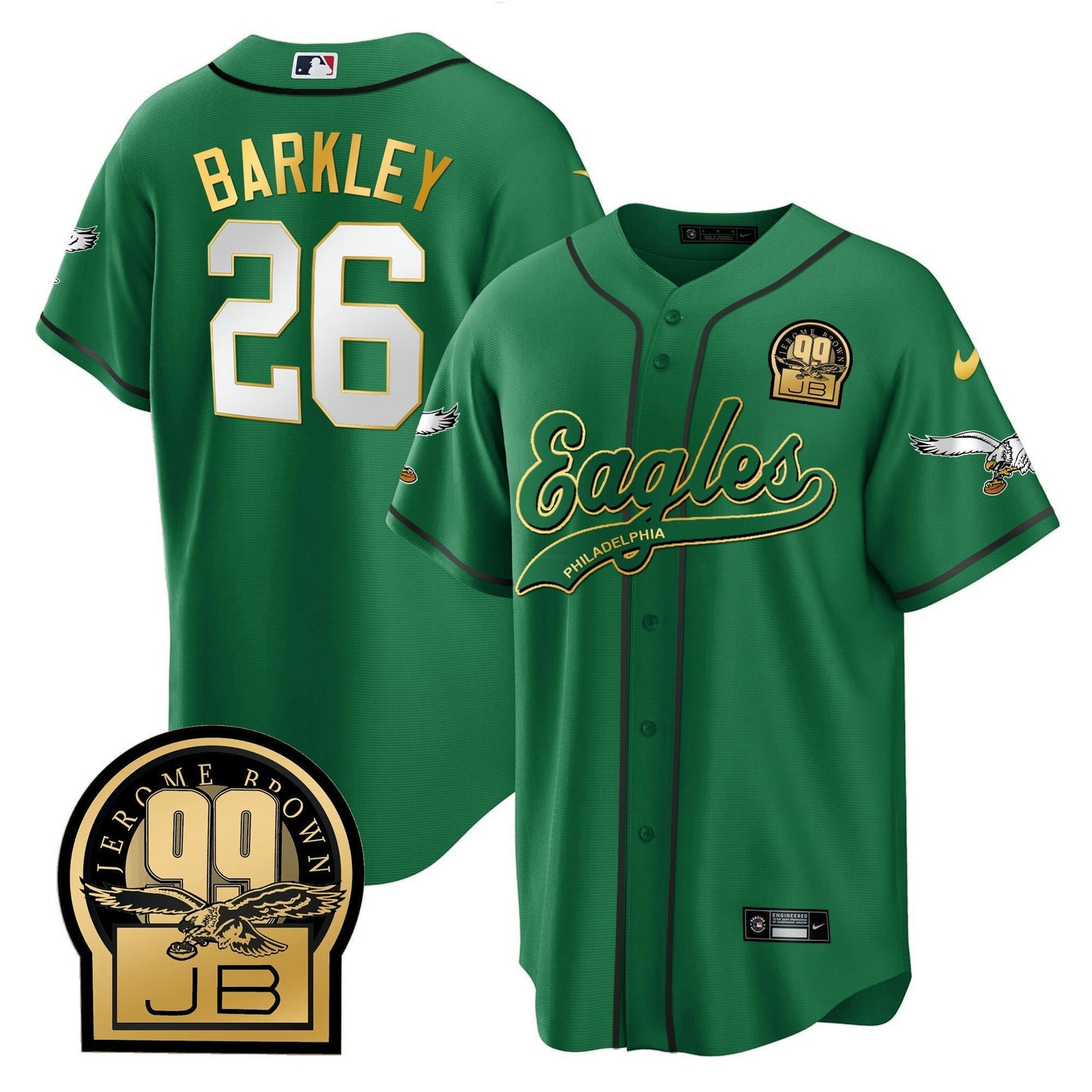 Camisa NFL Saquon Barkley Jerome Brown Retired Patch Kelly Green Jersey