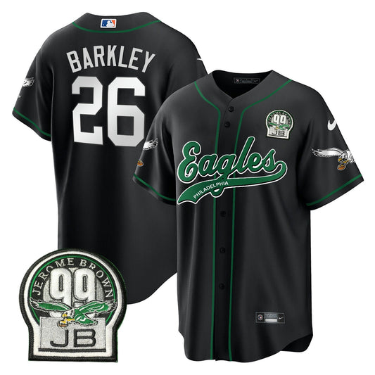 Camisa NFL Saquon Barkley Jerome Brown Retired Patch Kelly Green Jersey