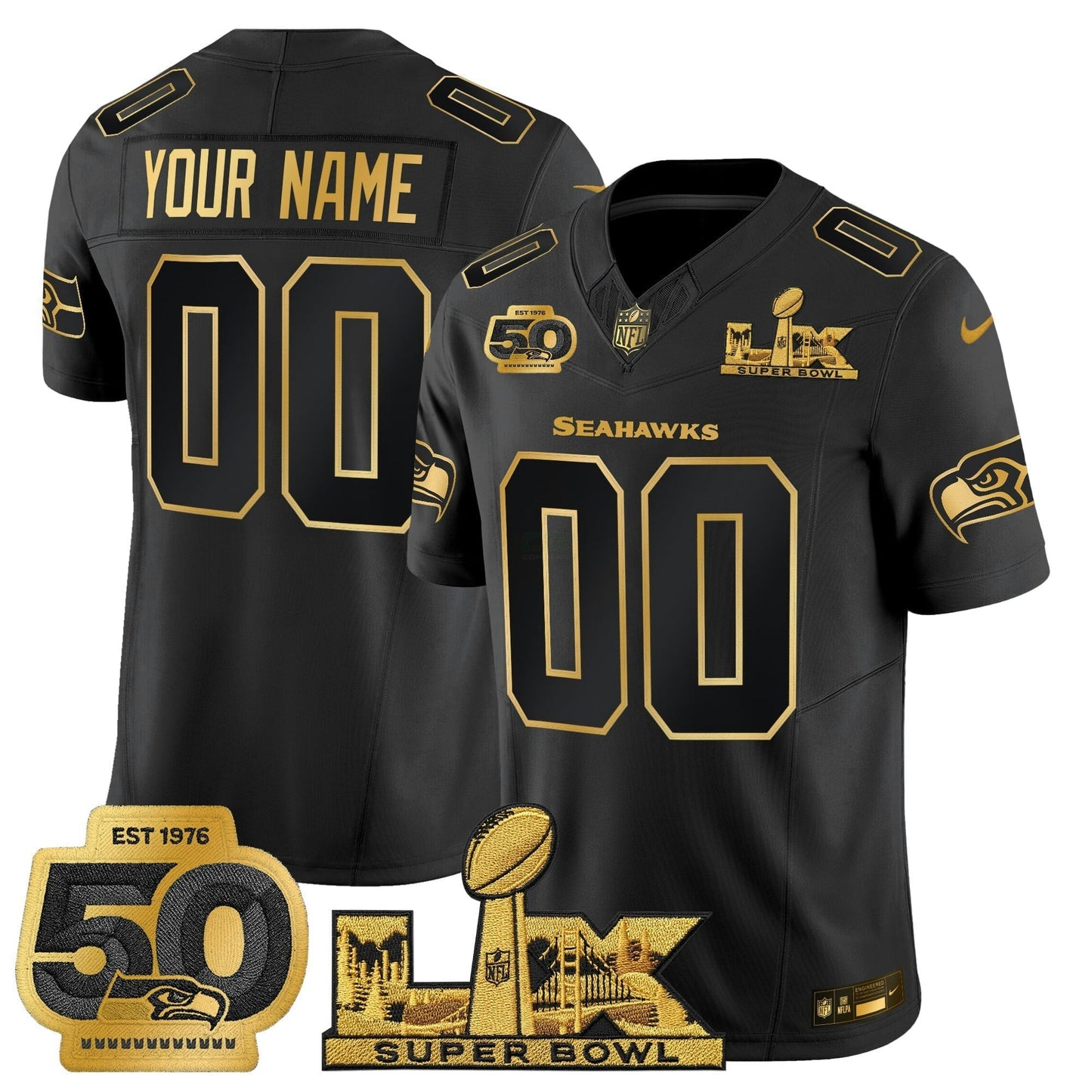 Camisa NFL Seattle “Super Bowl LX & 50th Patch” Dourada Vapor Limited Jersey