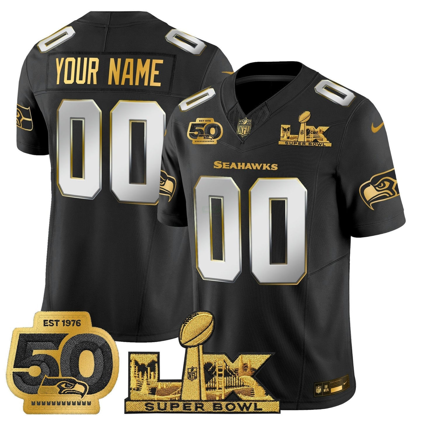 Camisa NFL Seattle “Super Bowl LX & 50th Patch” Dourada Vapor Limited Jersey