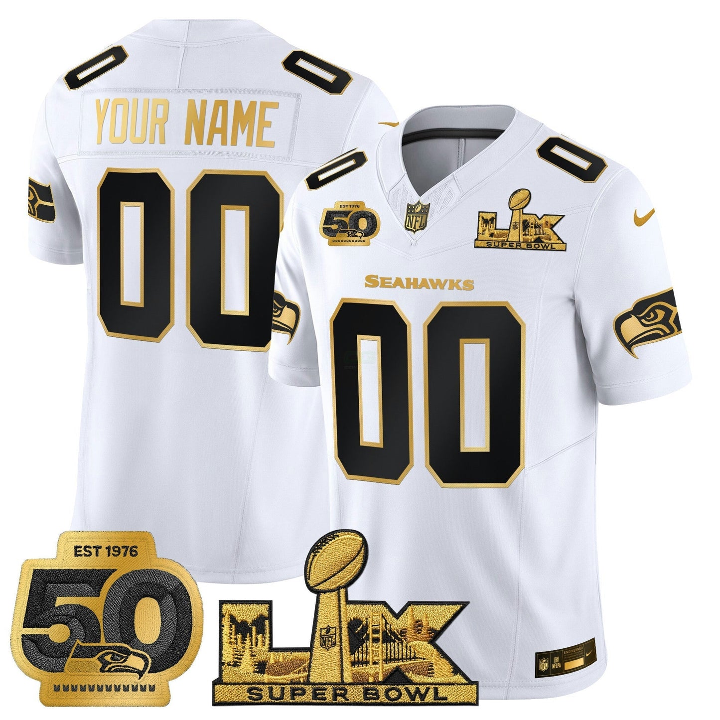 Camisa NFL Seattle “Super Bowl LX & 50th Patch” Dourada Vapor Limited Jersey