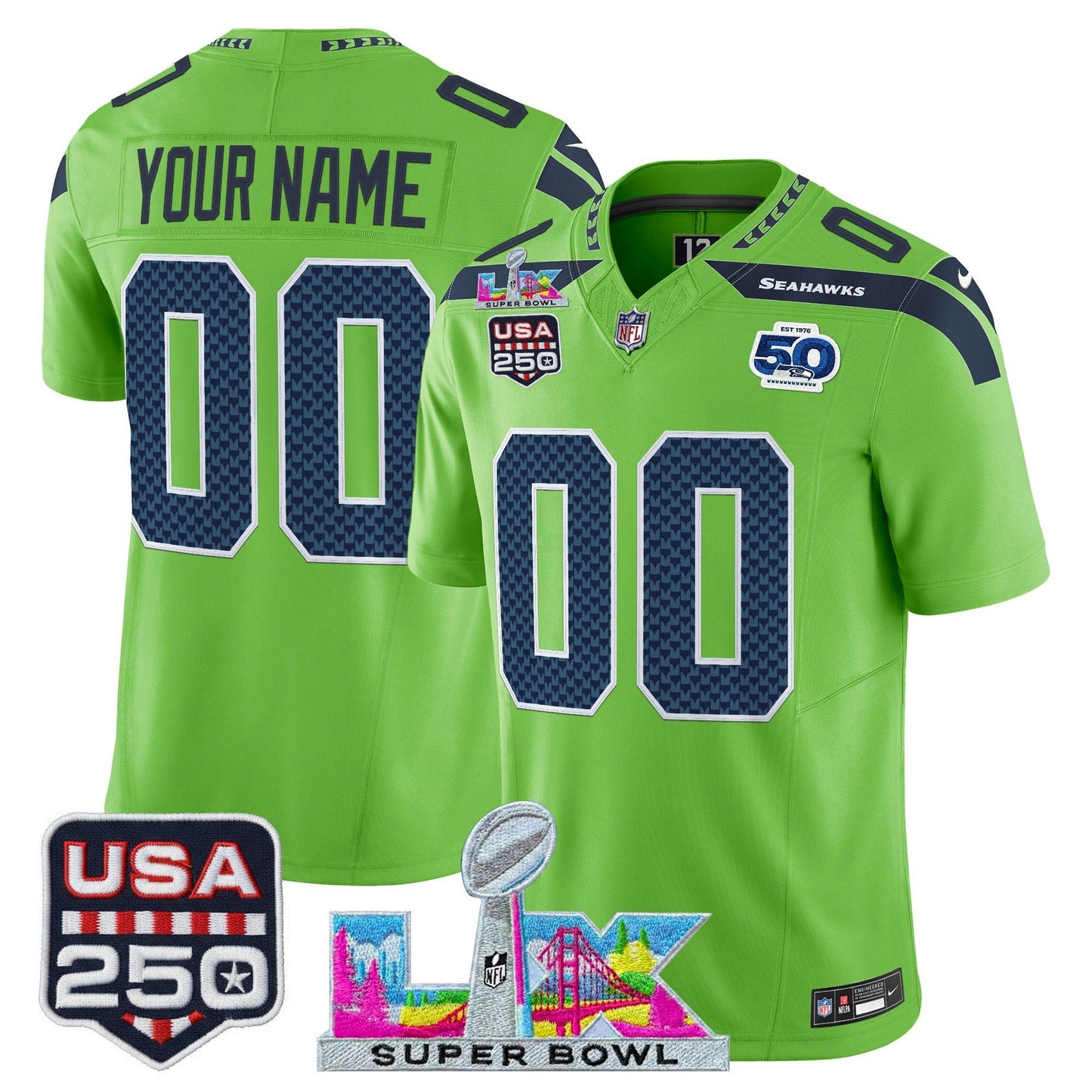 Camisa NFL Seattle “Super Bowl LX & United States 250th Anniversary Patch” Vapor Limited Jersey