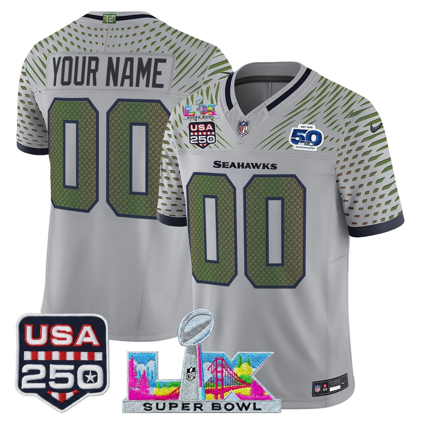 Camisa NFL Seattle “Super Bowl LX & United States 250th Anniversary Patch” Vapor Limited Jersey
