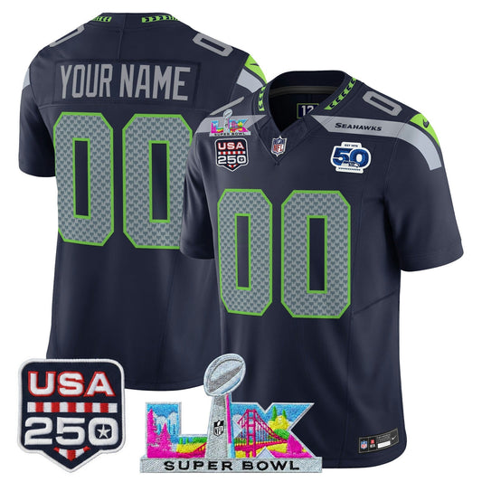 Camisa NFL Seattle “Super Bowl LX & United States 250th Anniversary Patch” Vapor Limited Jersey
