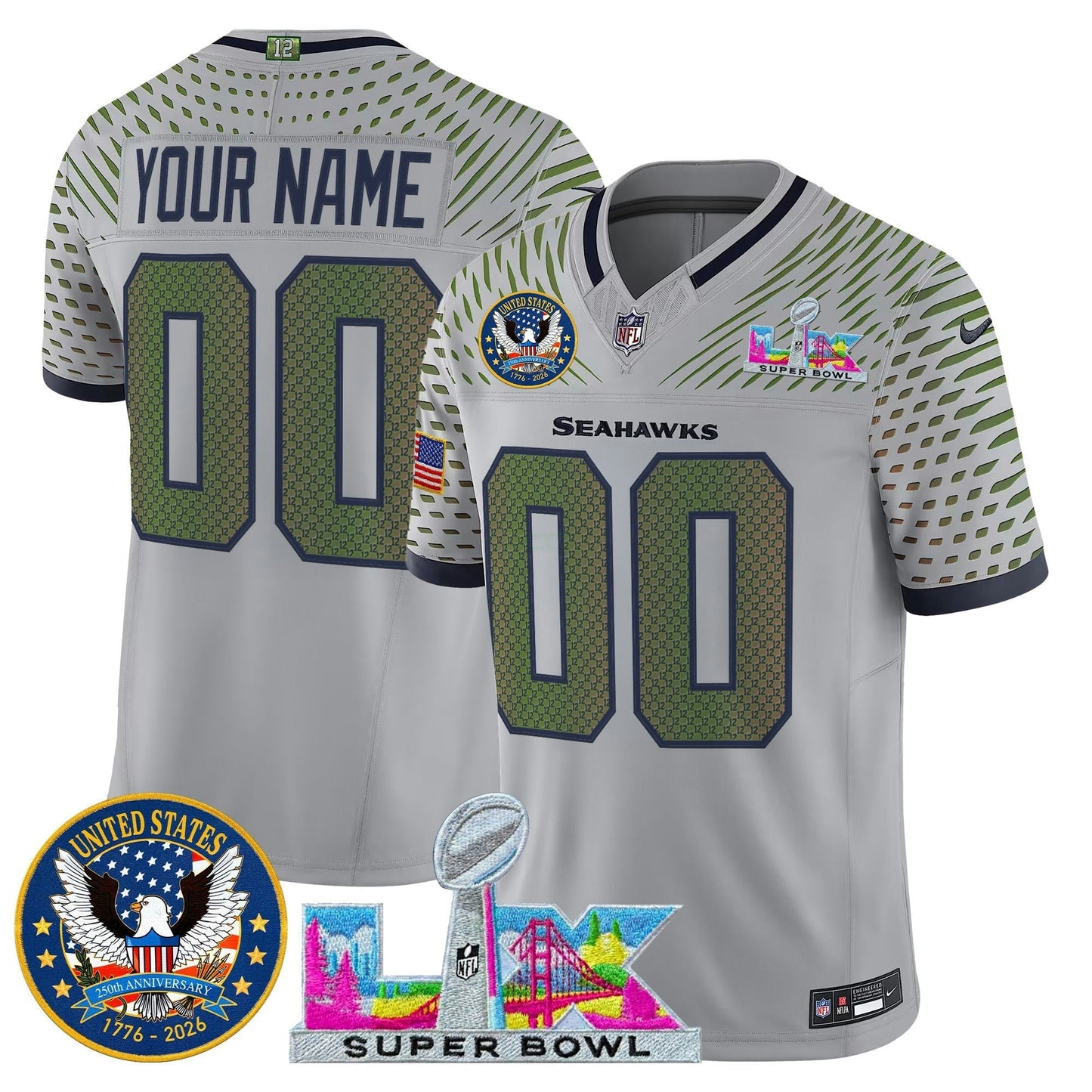 Camisa NFL Seattle “Super Bowl LX & United States 250th Patch” Vapor Limited Jersey