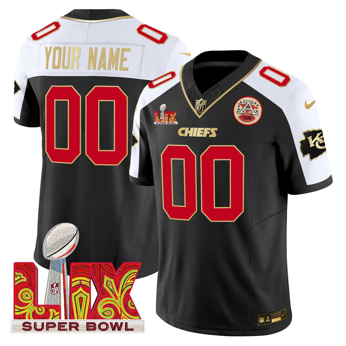 Camisa NFL Super Bowl LIX Patch Dourada Trim Vapor Limited Jersey