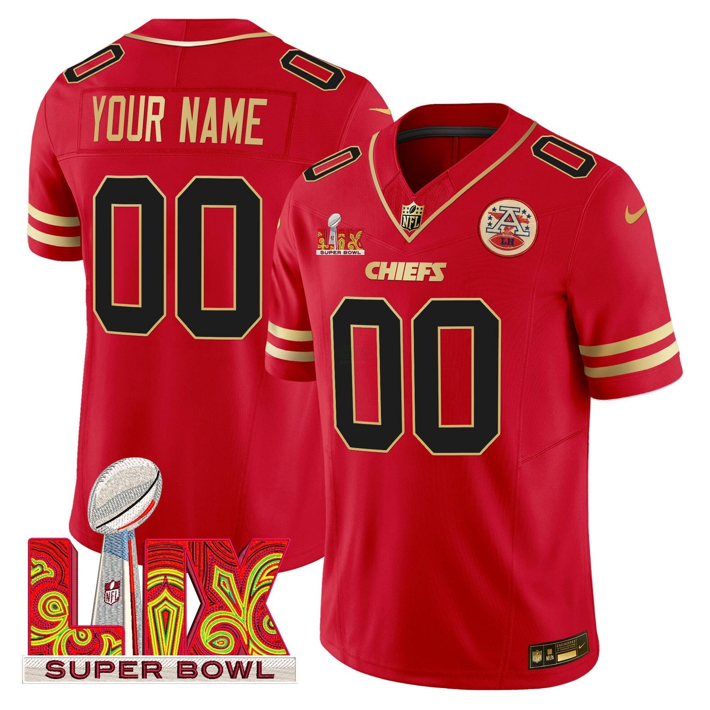 Camisa NFL Super Bowl LIX Patch Dourada Trim Vapor Limited Jersey