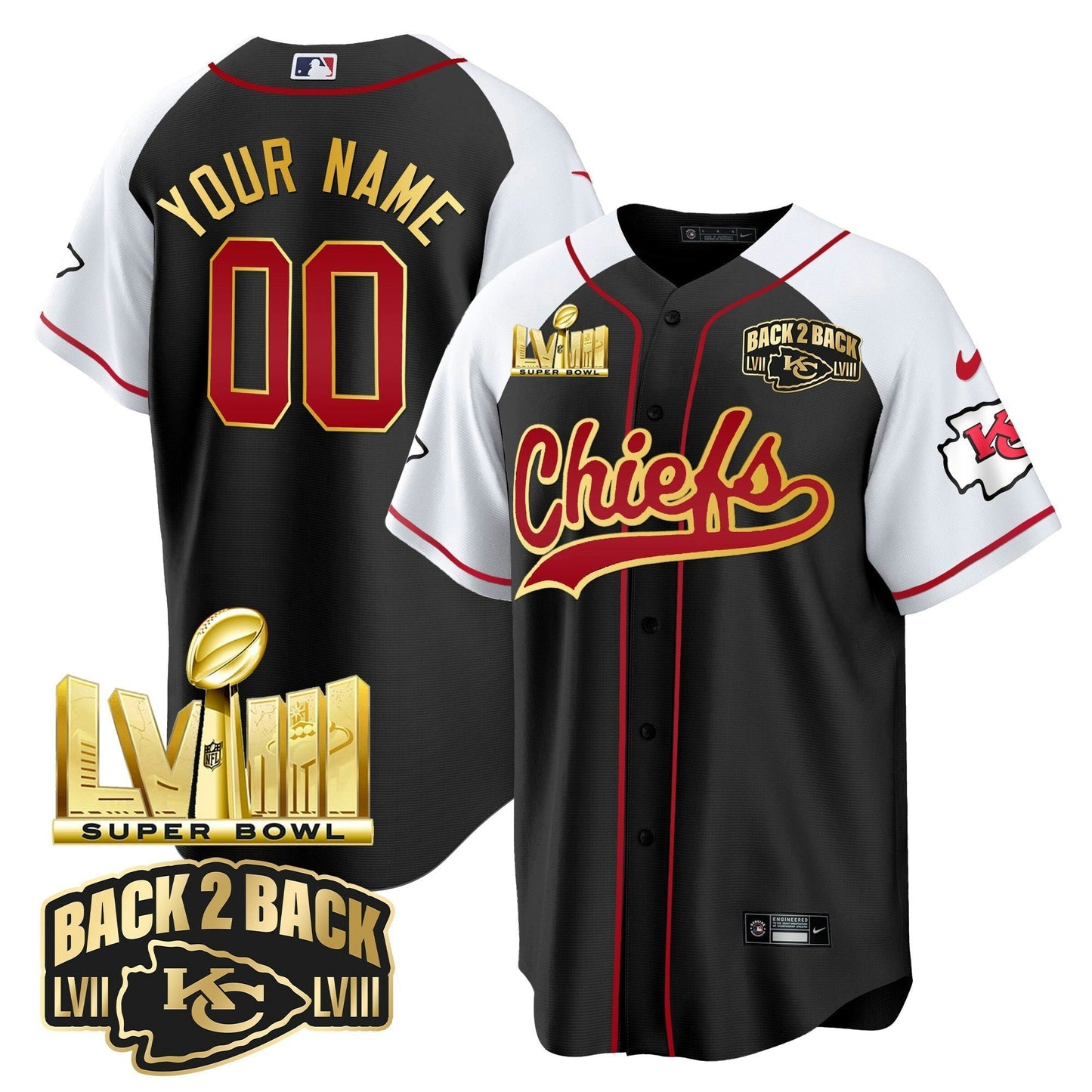 Camisa NFL Super Bowl LVIII & Back 2 Back Gold Patch Jersey