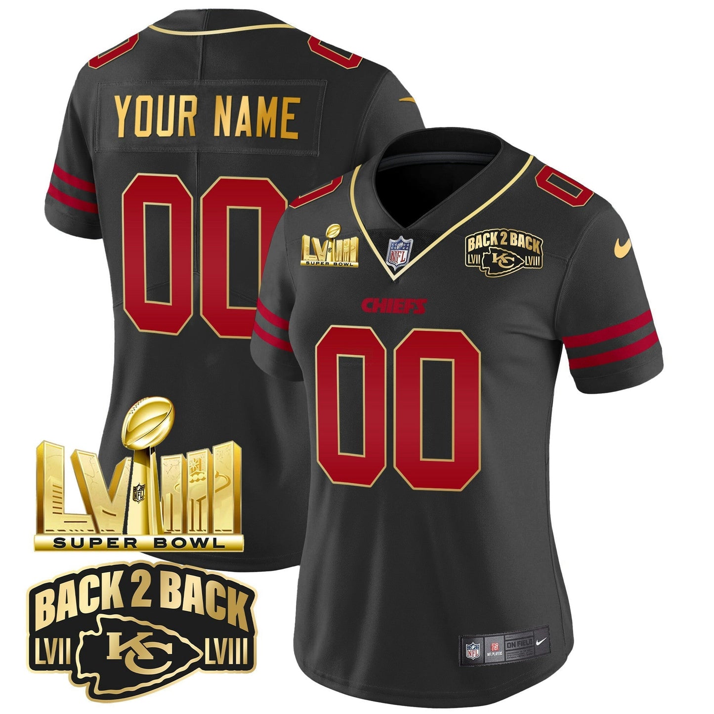 Camisa NFL Super Bowl LVIII & Back 2 Back Gold Patch Vapor Jersey