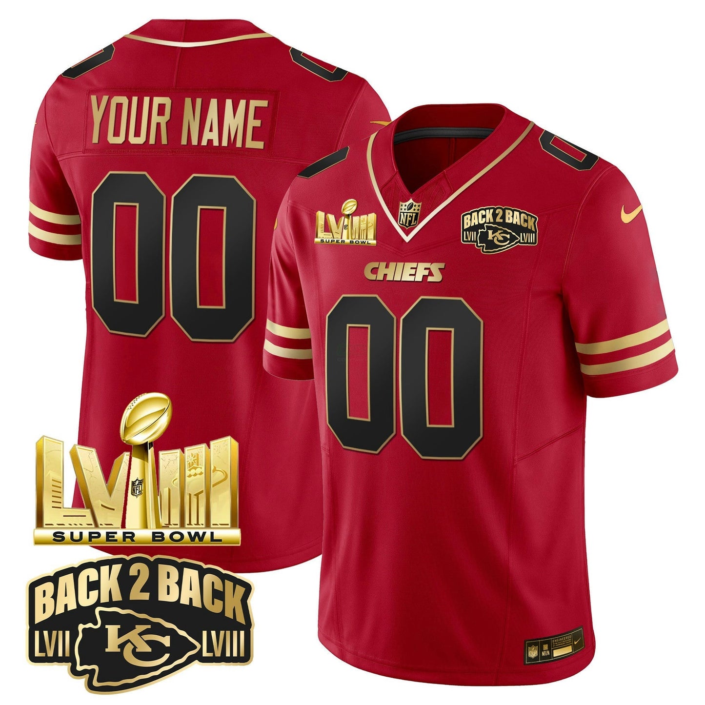 Camisa NFL Super Bowl LVIII & Back 2 Back Gold Patch Vapor Jersey