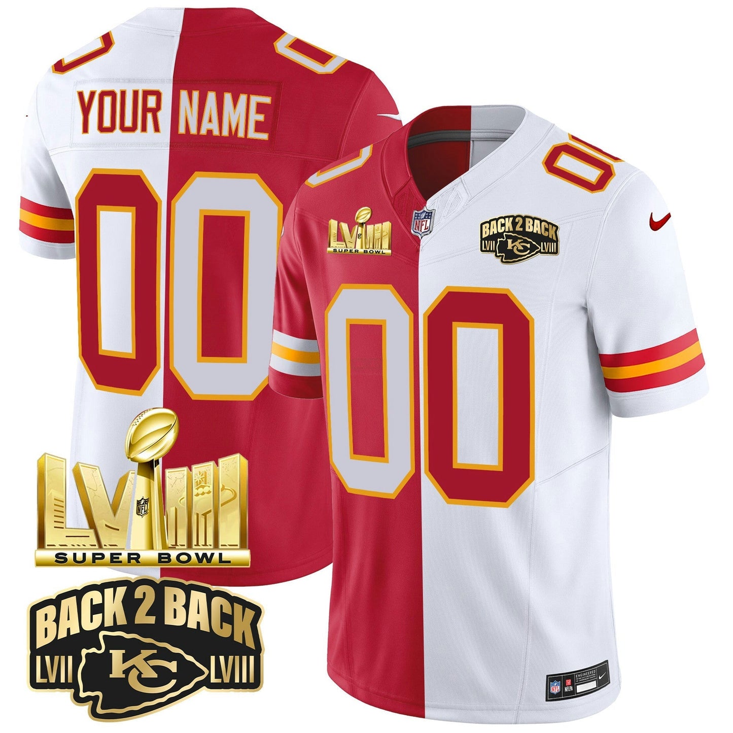 Camisa NFL Super Bowl LVIII & Back 2 Back Gold Patch Vapor Jersey V2