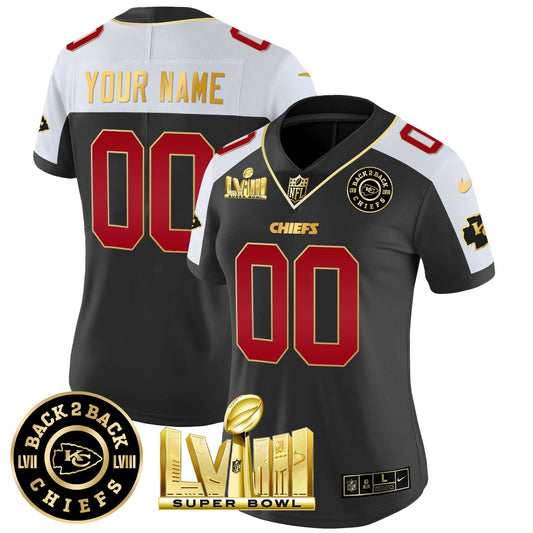 Camisa NFL Super Bowl LVIII & Back 2 Back Gold Patch Vapor Jersey V3