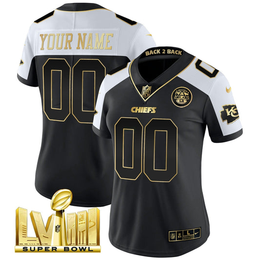 Camisa NFL Super Bowl LVIII & Back 2 Back Gold Patch Vapor Jersey V5