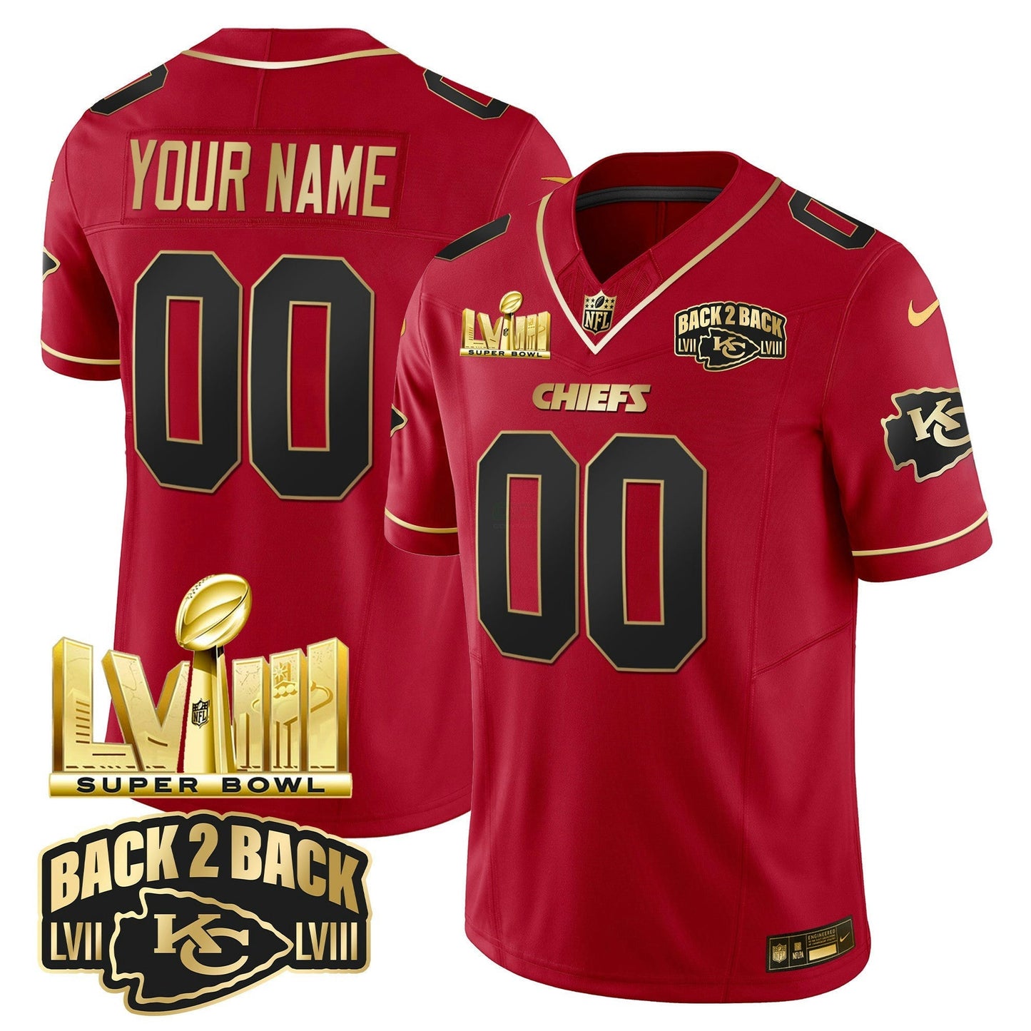 Camisa NFL Super Bowl LVIII & Back 2 Back Gold Patch Vapor Jersey