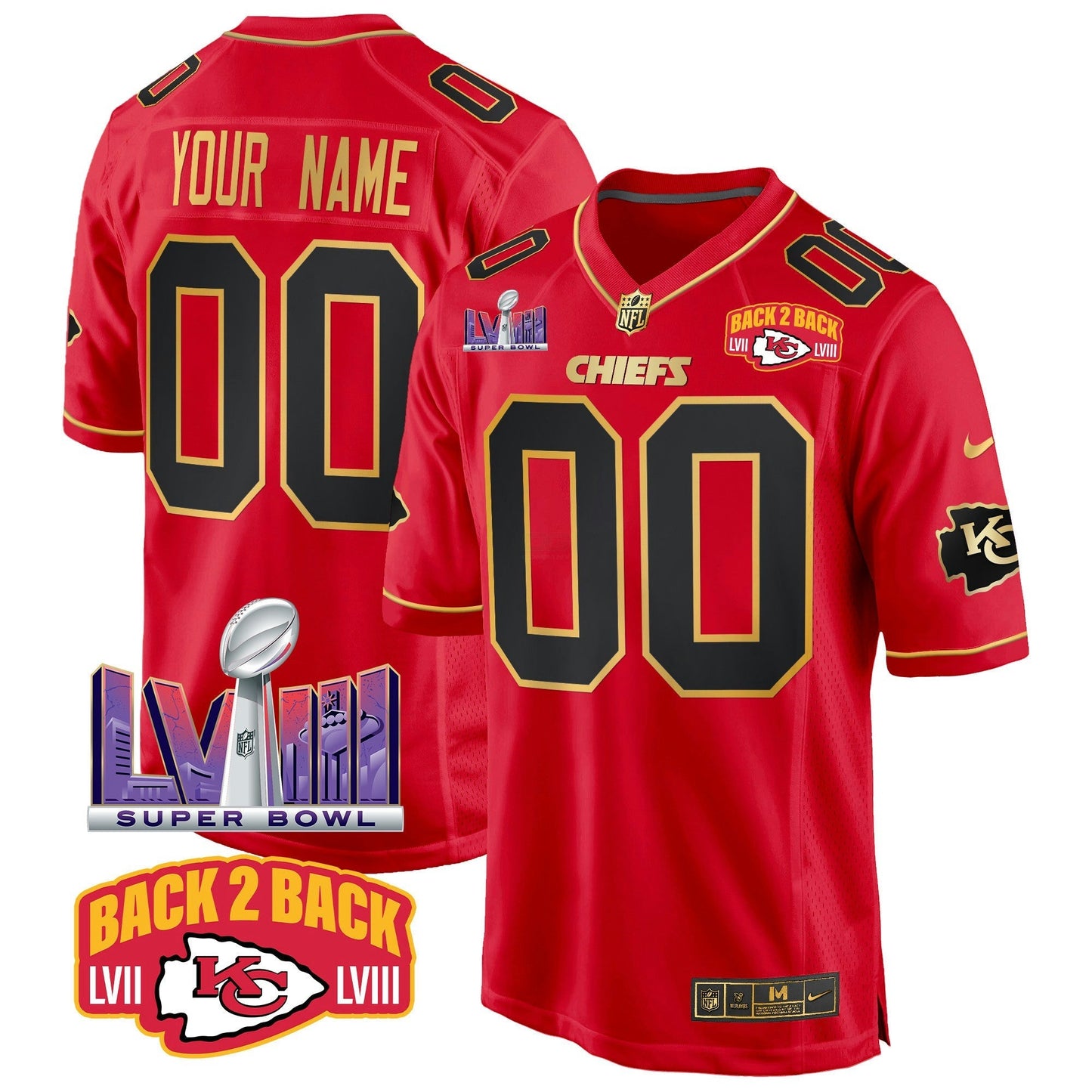 Camisa NFL Super Bowl LVIII & Back 2 Back Patch Game Jersey
