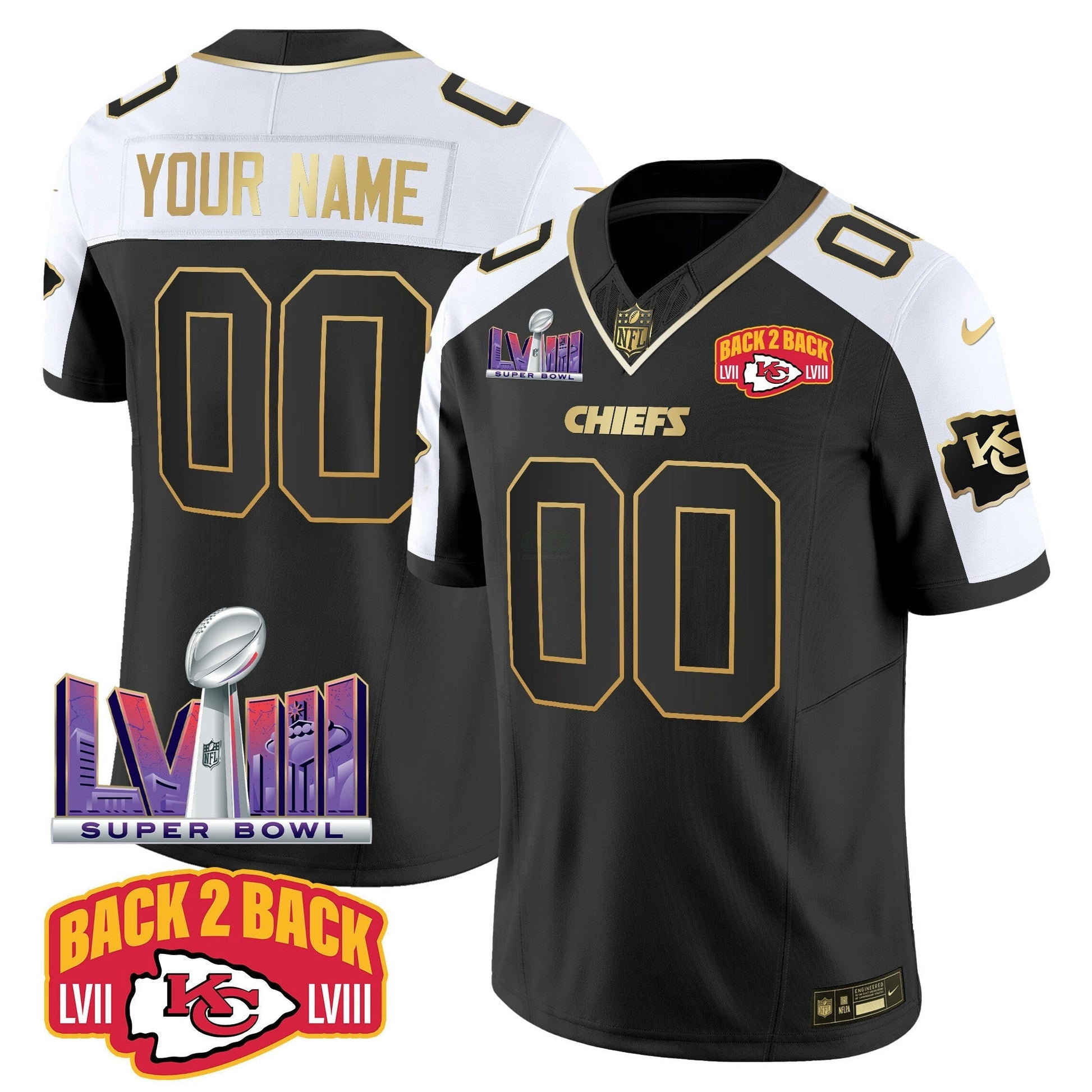 Camisa NFL Super Bowl LVIII & Back 2 Back Patch Vapor Jersey V2