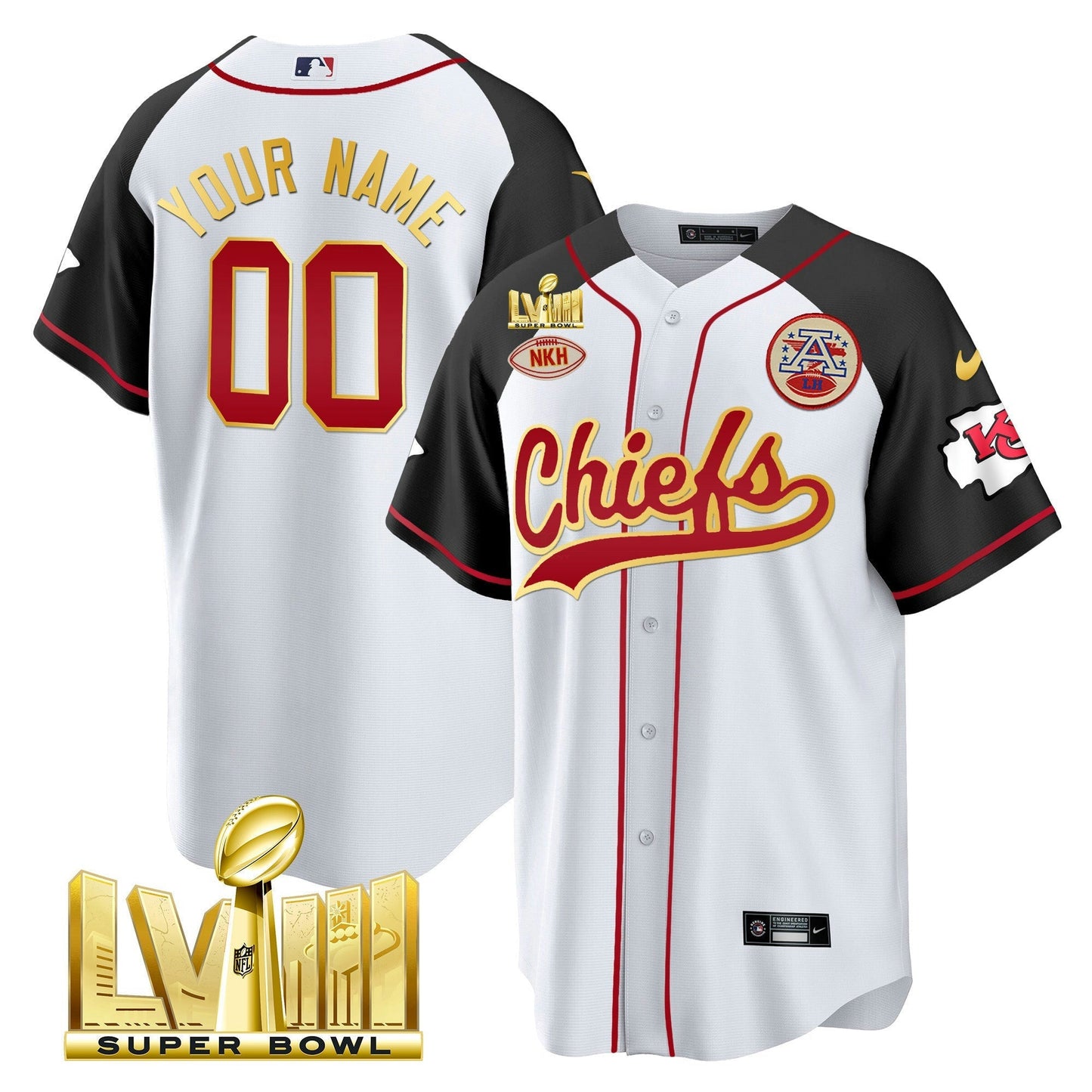 Camisa NFL Kansas City Chiefs Super Bowl LVIII Dourada Patch Jersey
