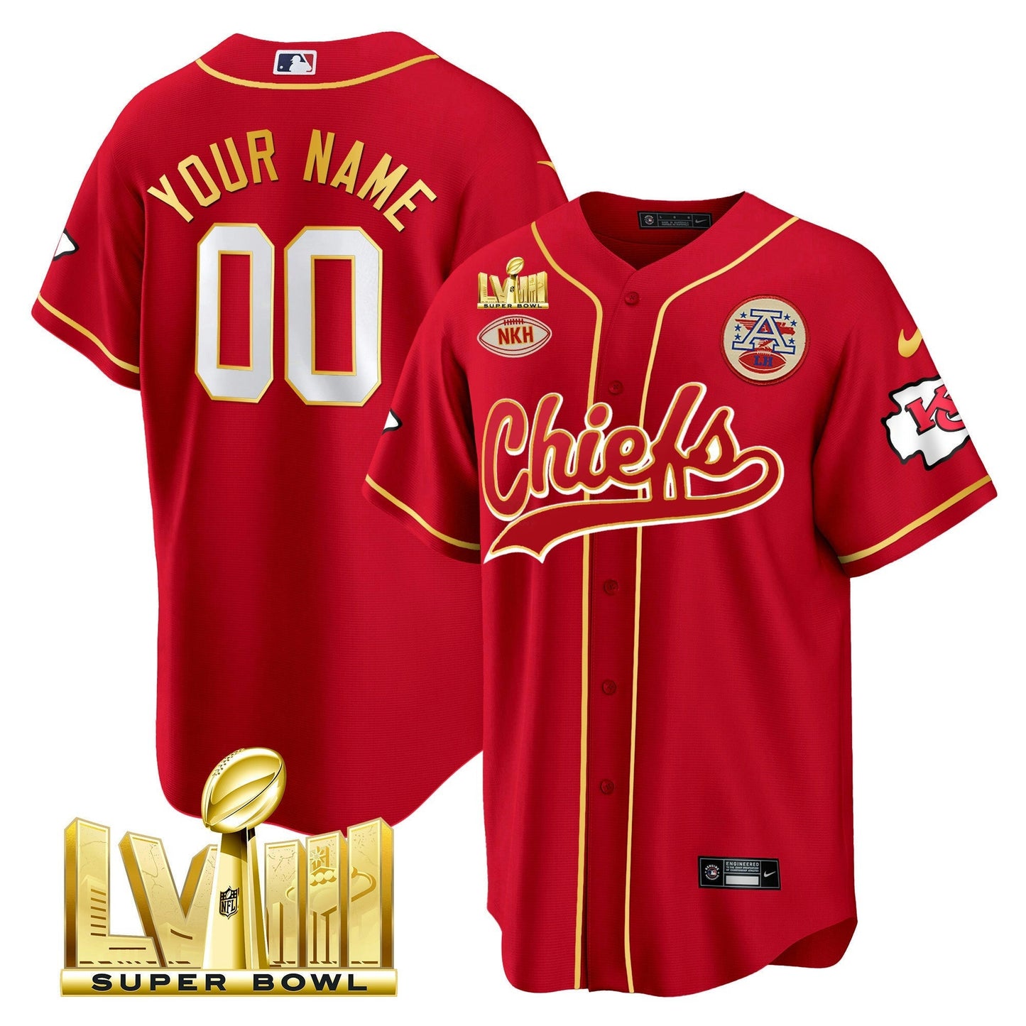 Camisa NFL Kansas City Chiefs Super Bowl LVIII Dourada Patch Jersey