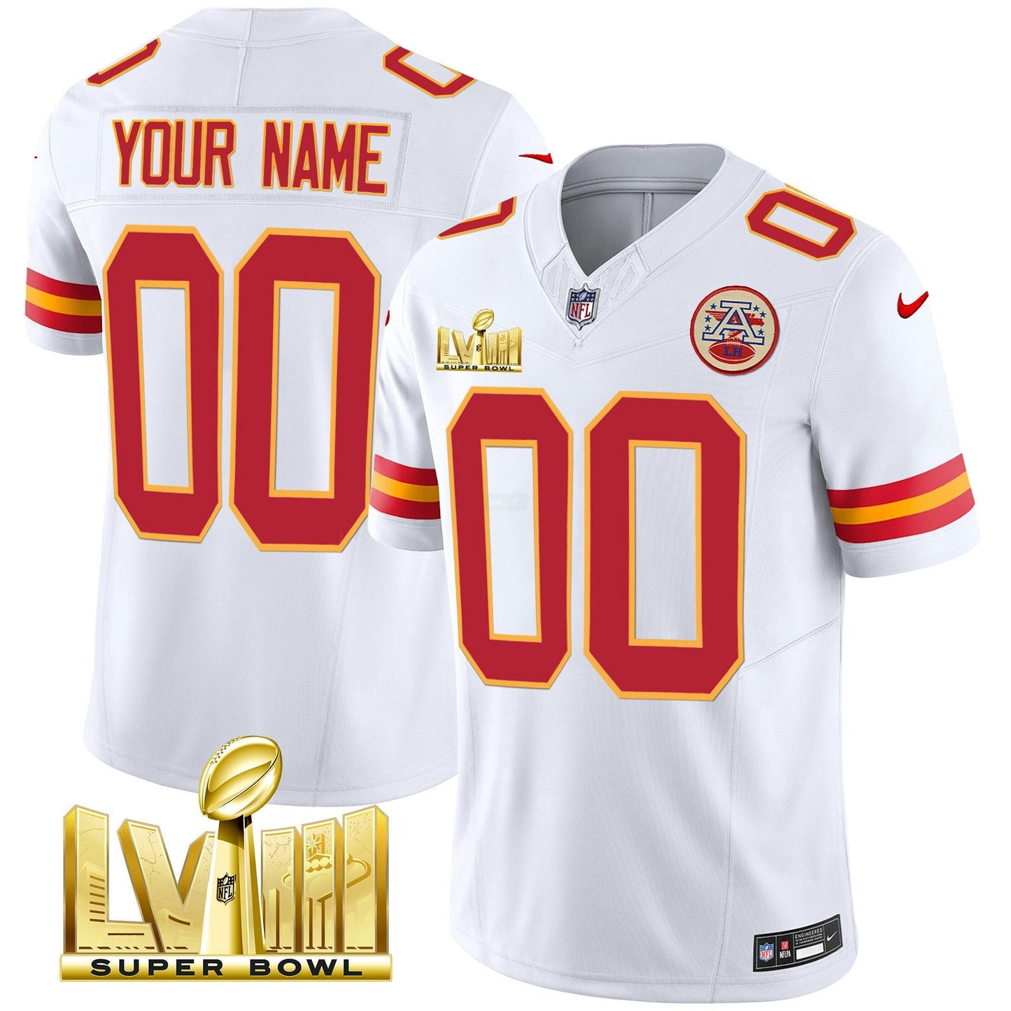 Camisa NFL Kansas City Chiefs Super Bowl LVIII Dourada Patch Vapor Jersey