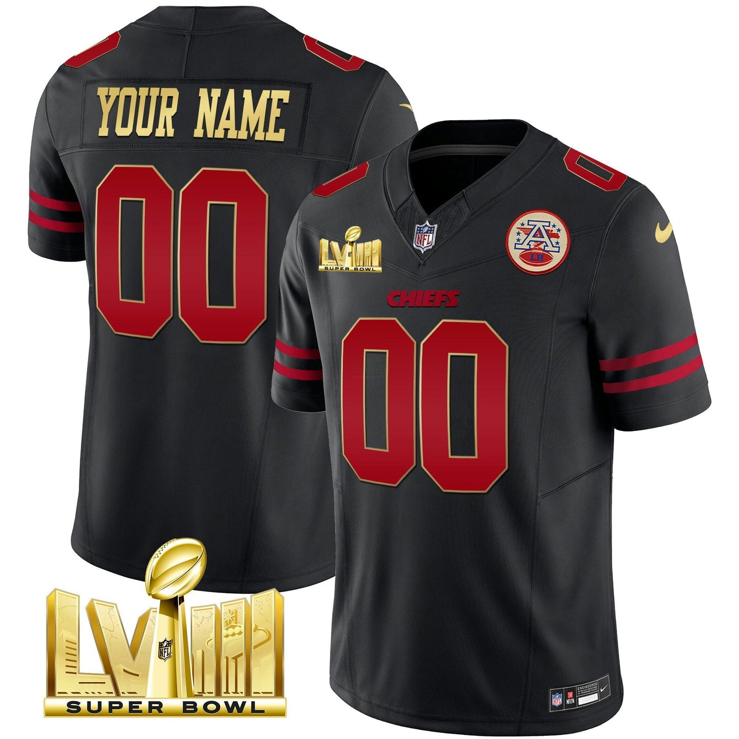 Camisa NFL Kansas City Chiefs Super Bowl LVIII Dourada Patch Vapor Jersey
