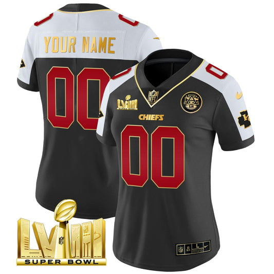 Camisa NFL Kansas City Chiefs Super Bowl LVIII Dourada Patch Vapor Jersey