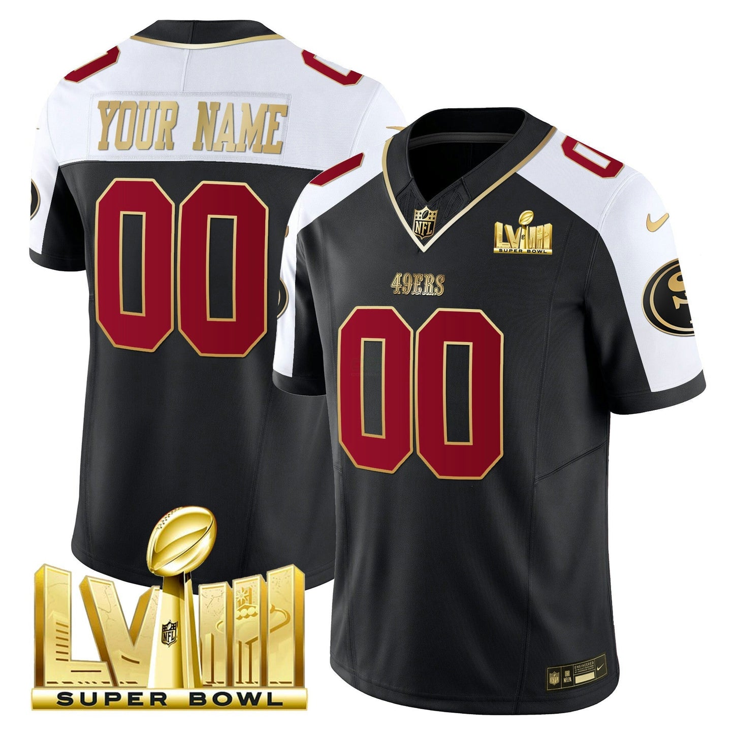 Camisa NFL Super Bowl LVIII Dourada Patch Vapor Jersey
