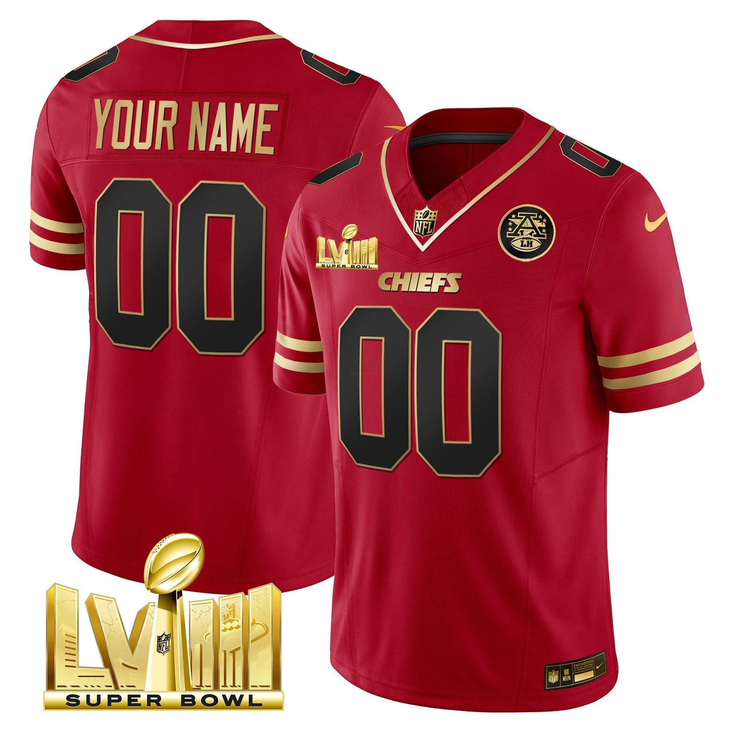 Camisa NFL Kansas City Chiefs Super Bowl LVIII Dourada Patch Vapor Jersey