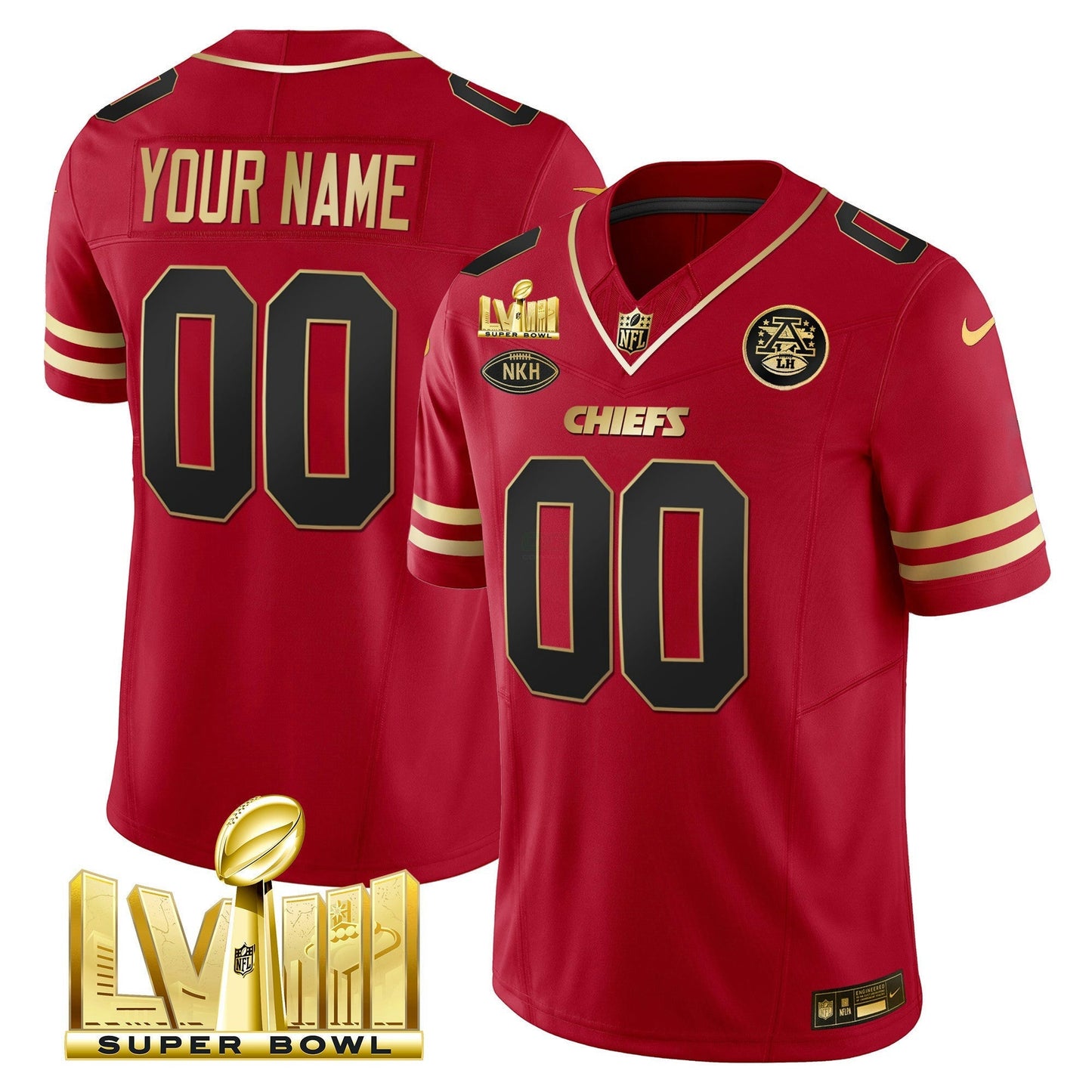Camisa NFL Kansas City Chiefs Super Bowl LVIII Dourada Patch Vapor Jersey V2