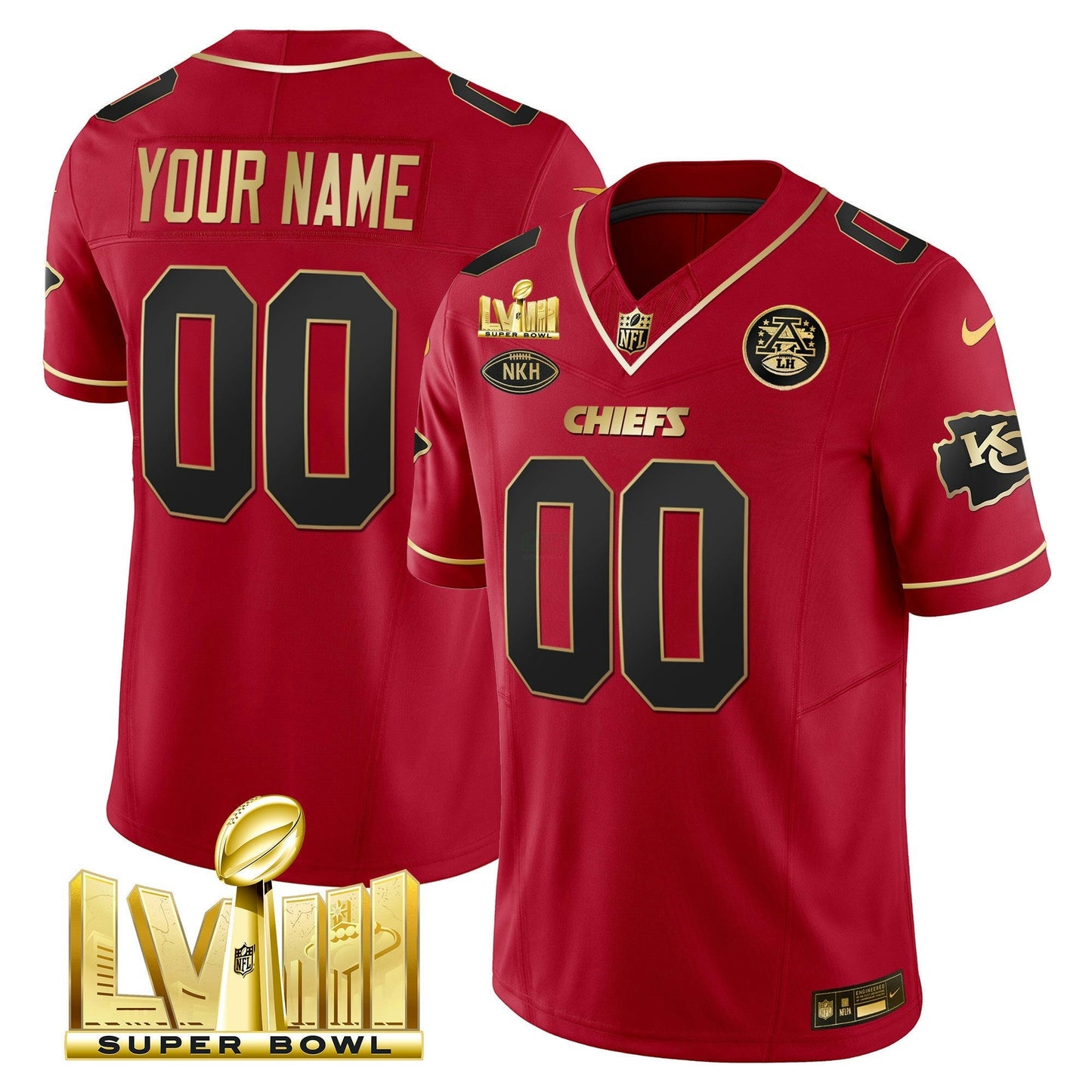 Camisa NFL Kansas City Chiefs Super Bowl LVIII Dourada Patch Vapor Jersey V2